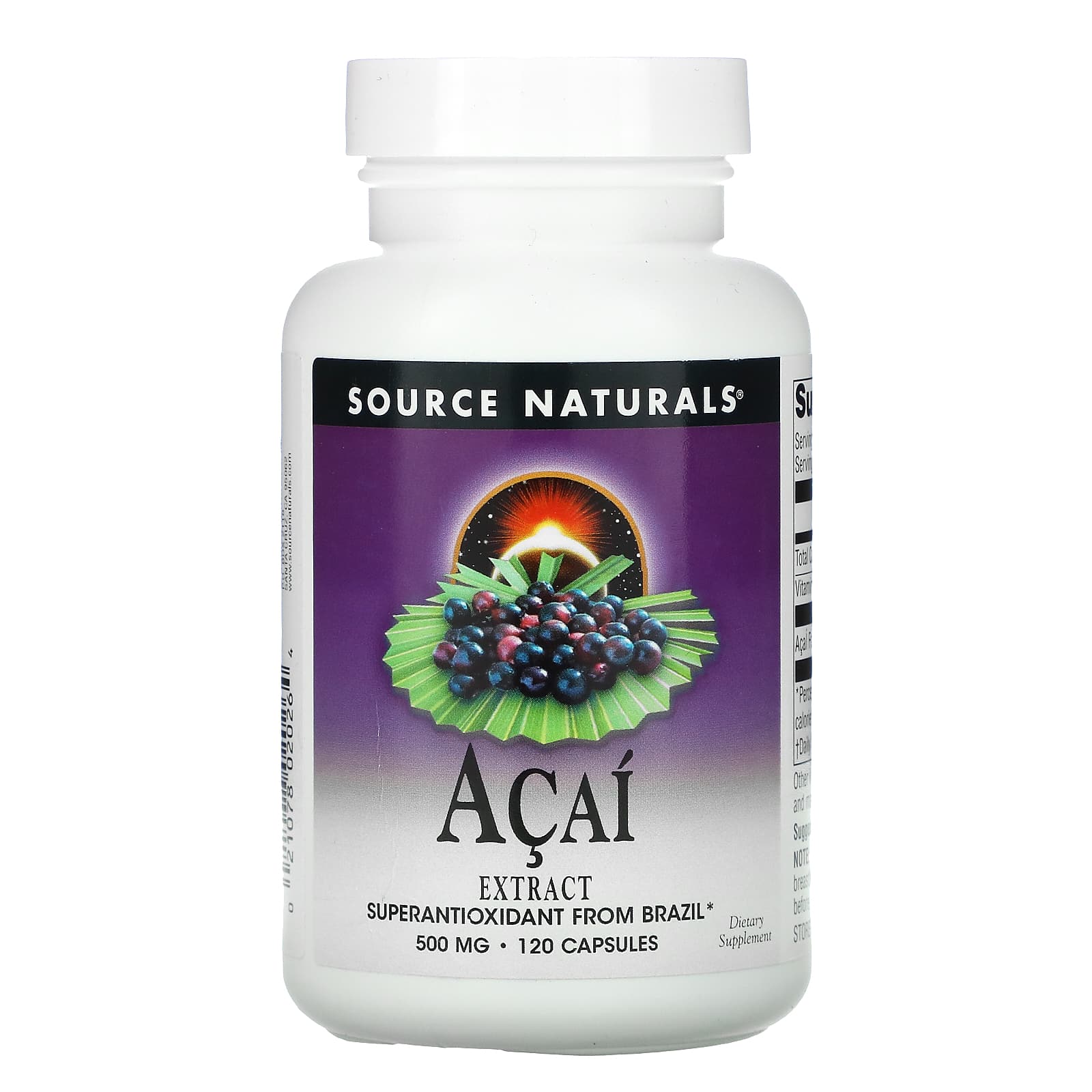 Source Naturals, アサイーエキス、500mg、カプセル120粒