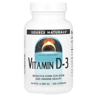 Source Naturals, 維生素 D-3，50 微克（2000 國際單位），200 粒膠囊