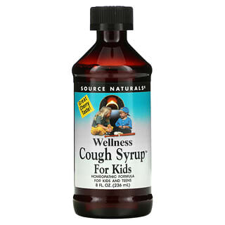 Source Naturals, Wellness Cough Syrup للأطفال، بمذاق الكرز الرائع، 8 أونصة سائلة (236 مل)