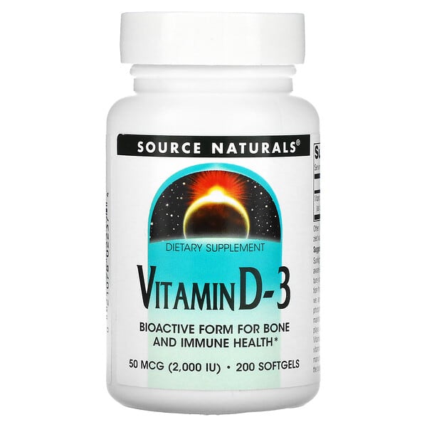 Source Naturals, Vitamin D-3, 50 mcg (2,000 IU), 200 Softgels