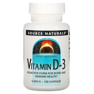 Source Naturals, Vitamina D-3, 5,000 UI, 120 cápsulas