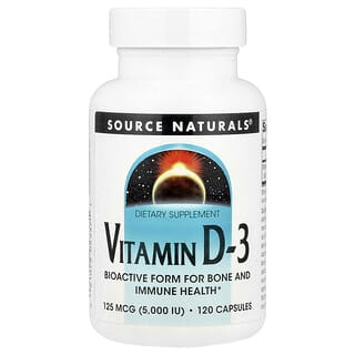 Source Naturals, Vitamin D-3, 125 mcg (5,000 IU), 120 Capsules