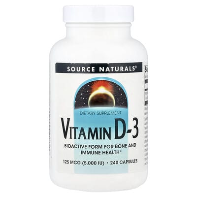 Source Naturals, Vitamin D-3, 125 mcg (5,000 IU), 240 Capsules