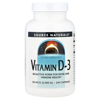 Source Naturals, Vitamin D-3, 125 mcg (5,000 IU), 240 Capsules