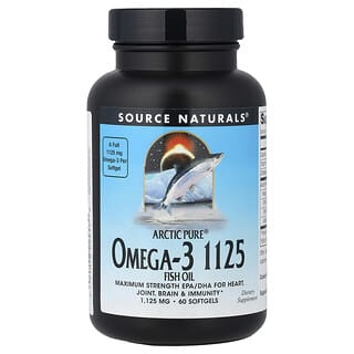 Source Naturals, Arctic Pure®, Óleo de Peixe Ômega-3, 1.125 mg, 60 Cápsulas Softgel