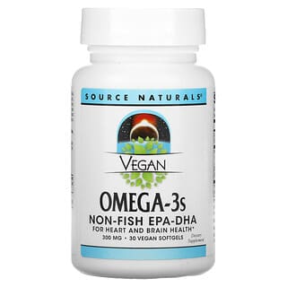 Source Naturals, Ômega-3 Vegano e EPA-DHA, 300 mg, 30 Cápsulas Softgel Veganas