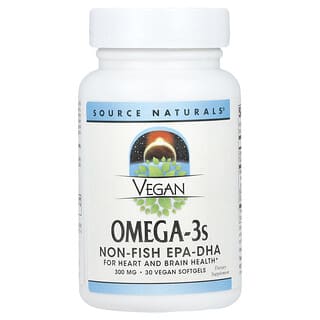 Source Naturals, кислоти омега-3 для веганів, нерибні ЕПК-ДГК, 300 мг, 30 веганських капсул