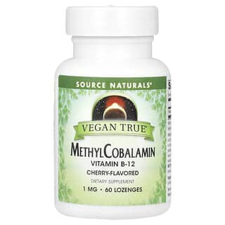 Source Naturals, Vegan True, метилкобаламин и витамин B12, вишня, 1 мг, 60 пастилок