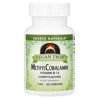 Source Naturals, Vegan True, MethylCobalamin, Cherry , 1 mg, 60 Lozenges