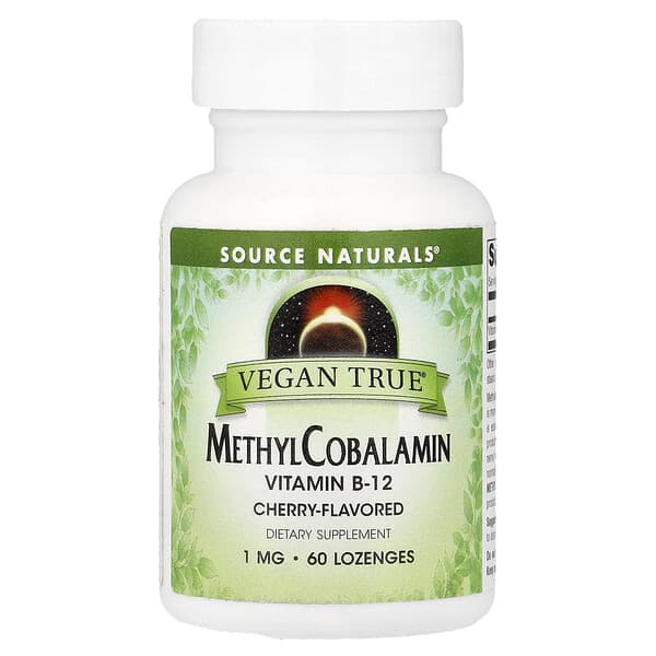 Source Naturals, Vegan True®, MethylCobalamin, Cherry , 1 mg, 60 Lozenges — product photo 1
