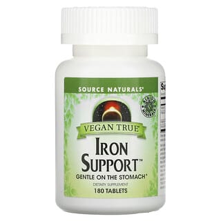 Source Naturals, Vegan True, Iron Support (препарат для поддержания уровня железа, подходит для веганов), 180 таблеток