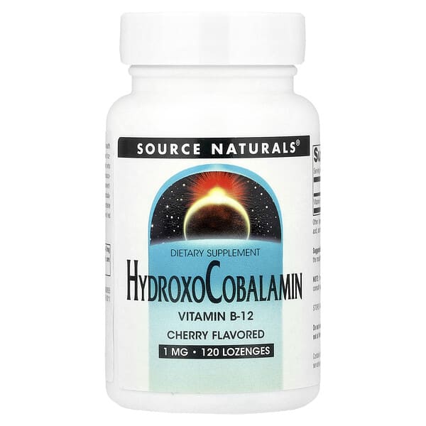 Source Naturals HydroxoCobalamin, Vitamin B12, Cherry, 1 mg, 120 Lozenges