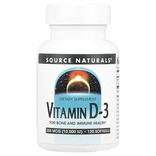 Source Naturals‏, "ויטמין D-3, 10,000 יחב""ל (250 מק""ג), 120 כמוסות רכות"