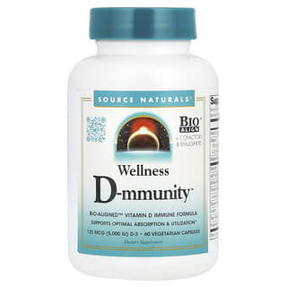 Source Naturals, Wellness D-mmunity, Formule immunitaire à la vitamine D Bio-Aligned, 6000 UI, 60 capsules végétariennes (75 µg [3000 UI] par capsule)