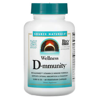 Source Naturals, Wellness D-mmunity，生物完整組合維生素 D 機體抵抗配方，75 微克（3000 國際單位），60 粒素食膠囊