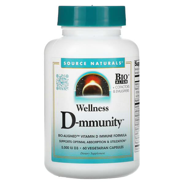 Source Naturals, Wellness D-Munition, bio-ausgerichtete Vitamin-D-Immunformel, 75 mcg (3.000 IU), 60 vegetarische Kapseln