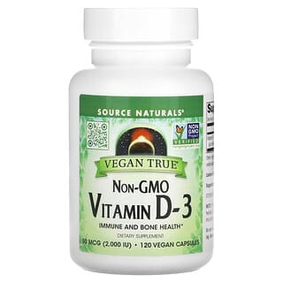 Source Naturals, Vitamine D-3 sans OGM, 50 µg (2000 UI), 120 capsules vegan