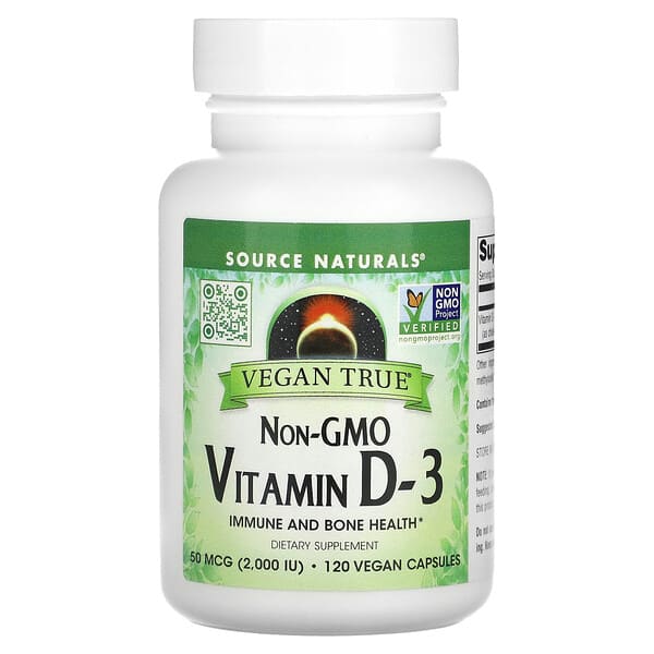 Source Naturals, NonGMO Vitamin D3, 50 mcg (2,000 IU), 120 Vegan Capsules