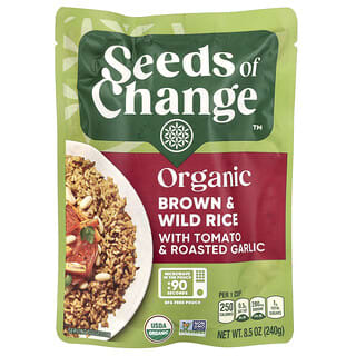 Seeds of Change, Organik Kahverengi ve Yabani Pirinç, Domatesli ve Kavrulmuş Sarımsaklı, 8,5 oz (240 g)