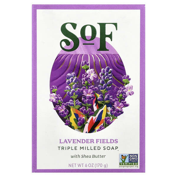 SoF, Lavender Fields, 유기농 시어버터가 함유된 프랑스산 기계반죽 비누, 170g(6oz)