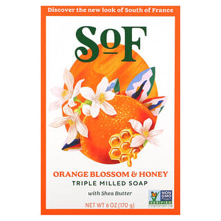 South of France, Orange Blossom Honey, Barra de jabón fresada con manteca de karité orgánica, 6 oz (170 g)