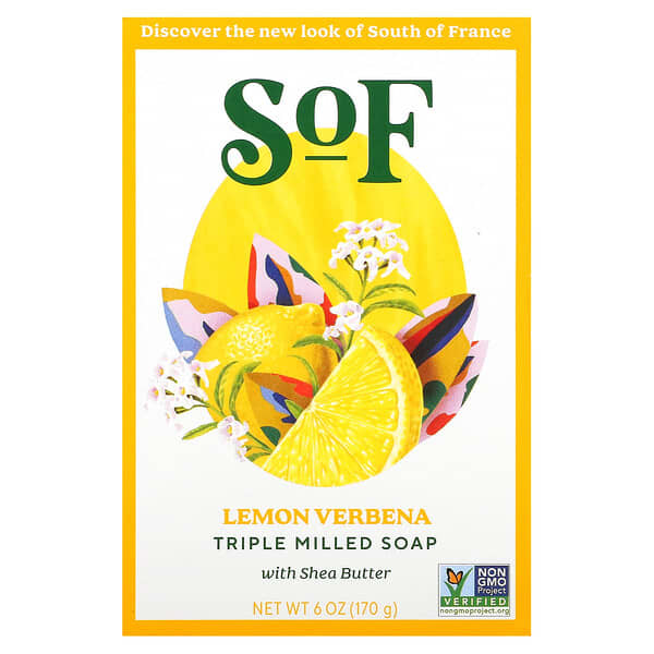 SoF, 三效乳木果油塊皂，檸檬馬鞭草香，6 盎司（170 克）
