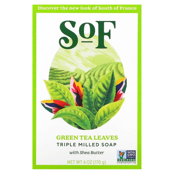 SoF, Green Tea, Кусковое мыло французского измельчения с органическим маслом ши, 6 унций (170 г)