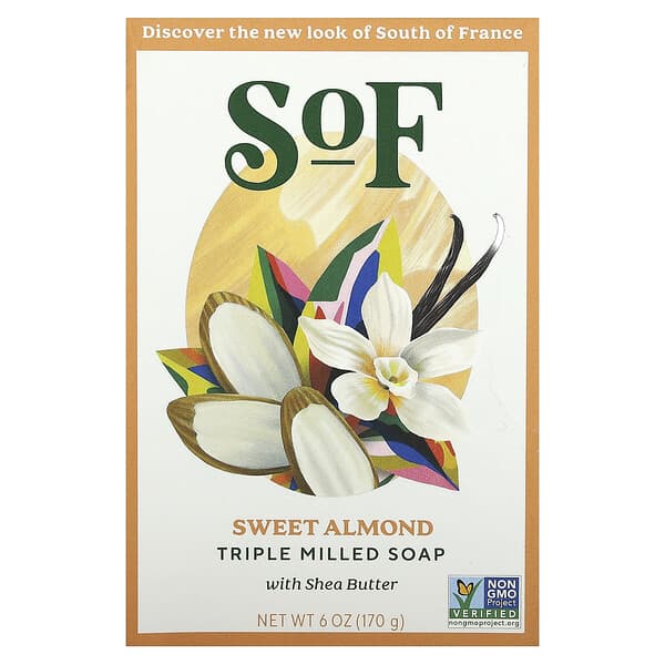 SoF, 亞維儂杏仁有機乳木果法式手工研磨香皂，6 盎司（170 克）