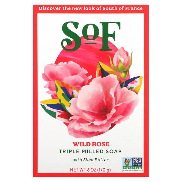SoF, 三效乳木果油塊皂，野玫瑰香，6 盎司（170 克）