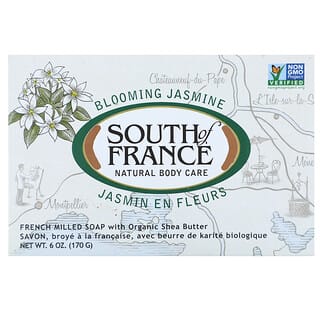 South of France, Цветущий жасмин, французское пилированное овальное мыло с органическим маслом ши, 6  унций (170 г)