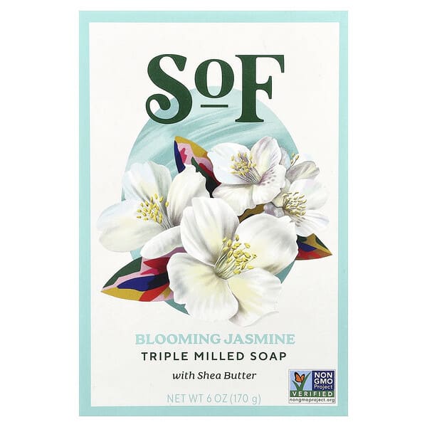 SoF, 블루밍 자스민, 유기농 시어 버터 함유 프랑스산 타원형 비누, 6 온스 (170 g)