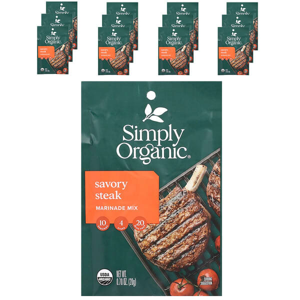 Simply Organic, 美味牛排混合醃料，12 包，每包 0.70 盎司（20 克）