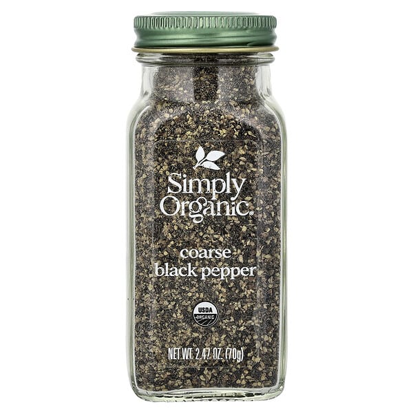 Simply Organic, Økologisk grov svart pepper, 2.47 oz (70 g)