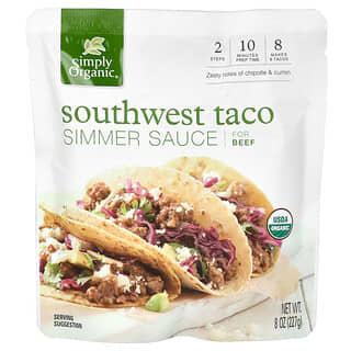 Simply Organic, Saus Organik untuk Memasak Daging Sapi Taco, Taco Ala Barat Daya, Untuk Daging Sapi, 227 g (8 ons)