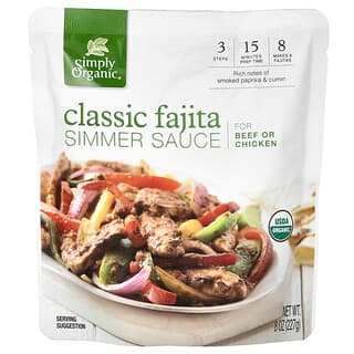 Simply Organic, Salsa para preparar fajitas clásicas a fuego lento para carne de res o pollo, 227 g (8 oz)