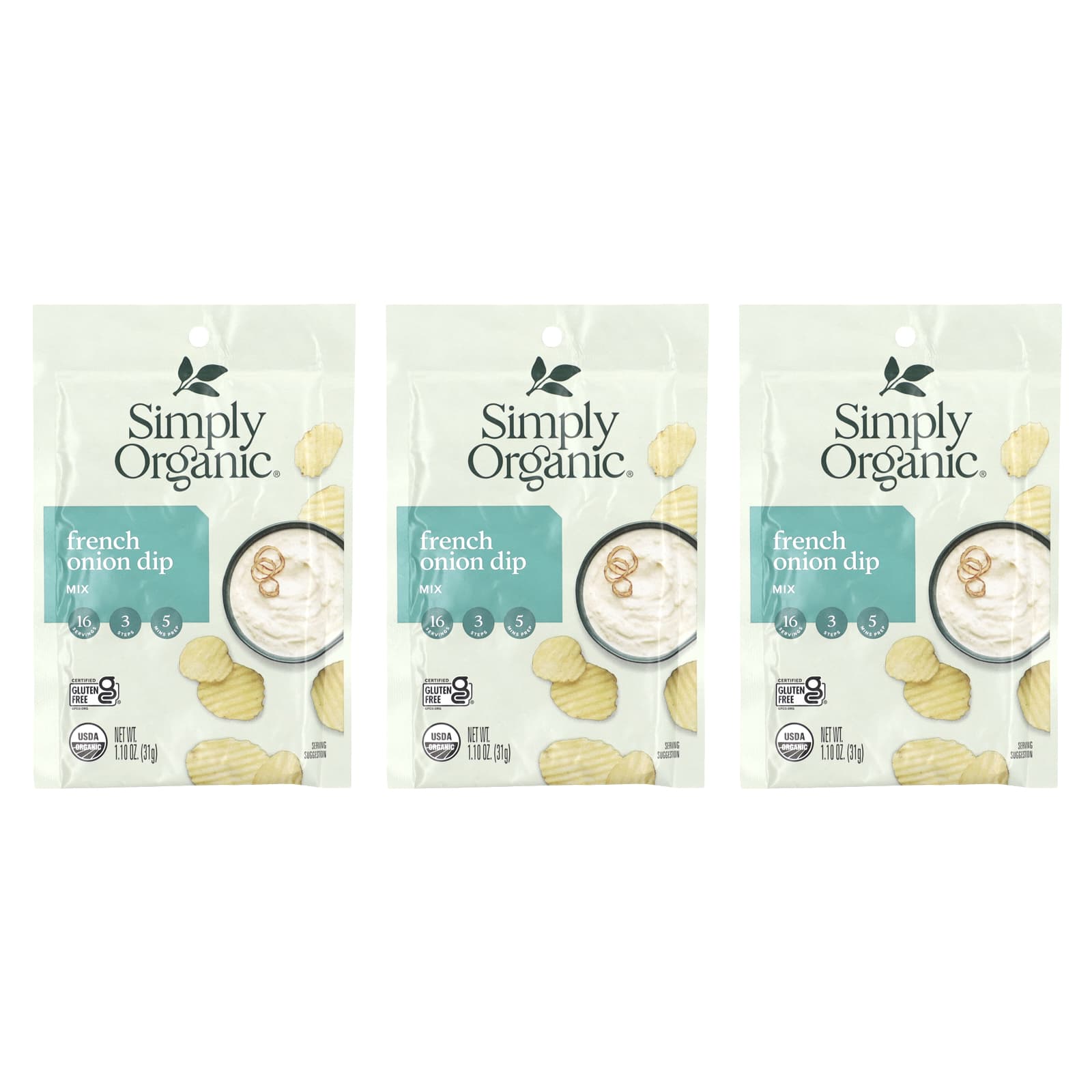 Simply Organic, French Onion Dip Mix, 3 Packets, 1.10 oz (31 g) Each