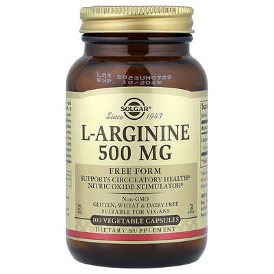 Solgar, L-Arginine, 500 mg, 100 Vegetarian Capsules
