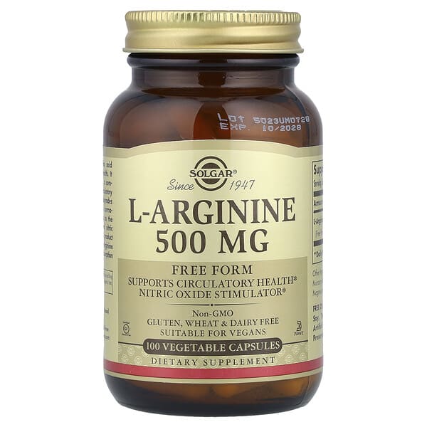 Solgar, L-알지닌, 500mg, 베지 캡슐 100정