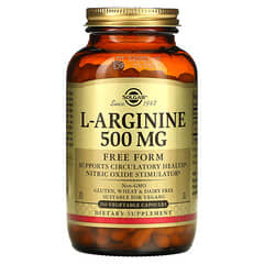 Solgar, L-arginina, Forma libre, 500 mg, 250 cápsulas vegetales