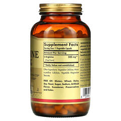 Solgar, L-arginina, Forma libre, 500 mg, 250 cápsulas vegetales