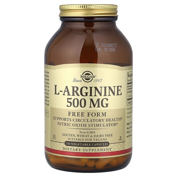 L-Arginine, Free Form, 500 mg, 250 Vegetable Capsules
