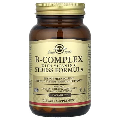 Solgar, B Vitamin Complex Stress Relief Formula with Vitamin C, 100 Tablets