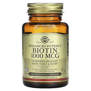 Solgar, Enhanced Potency Biotin, 1,000 mcg, 100 Vegetable Capsules