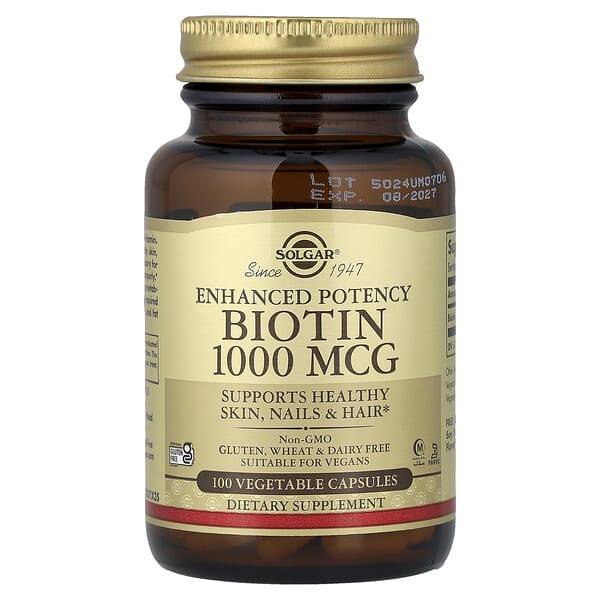 Solgar, 강화된 효능 비오틴, 1,000mcg, 베지 캡슐 100정