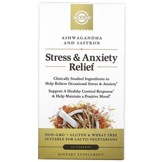 Solgar, Alivio del estrés y la ansiedad, Ashwagandha y azafrán, 30 comprimidos