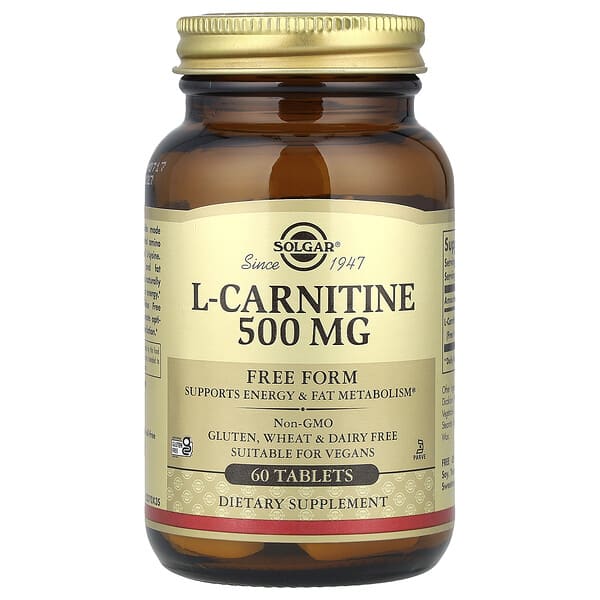 L-Carnitine, Free Form, 60 Tablets (500 mg per Tablet)