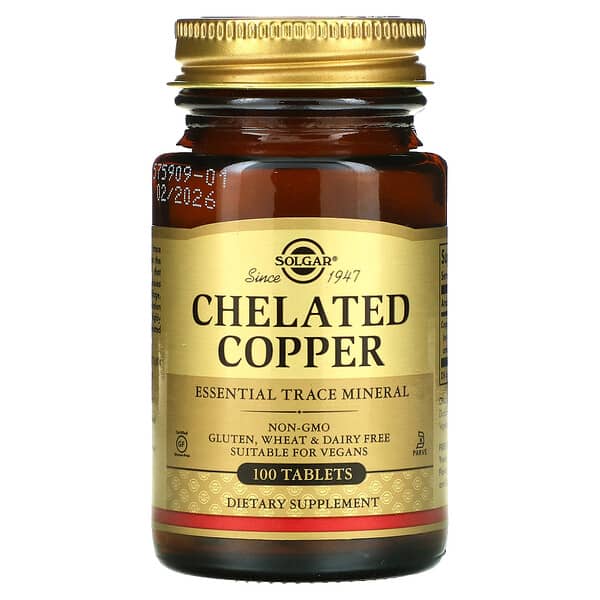 Solgar, Chelated Copper, chelatiertes Kupfer, 100 Tabletten
