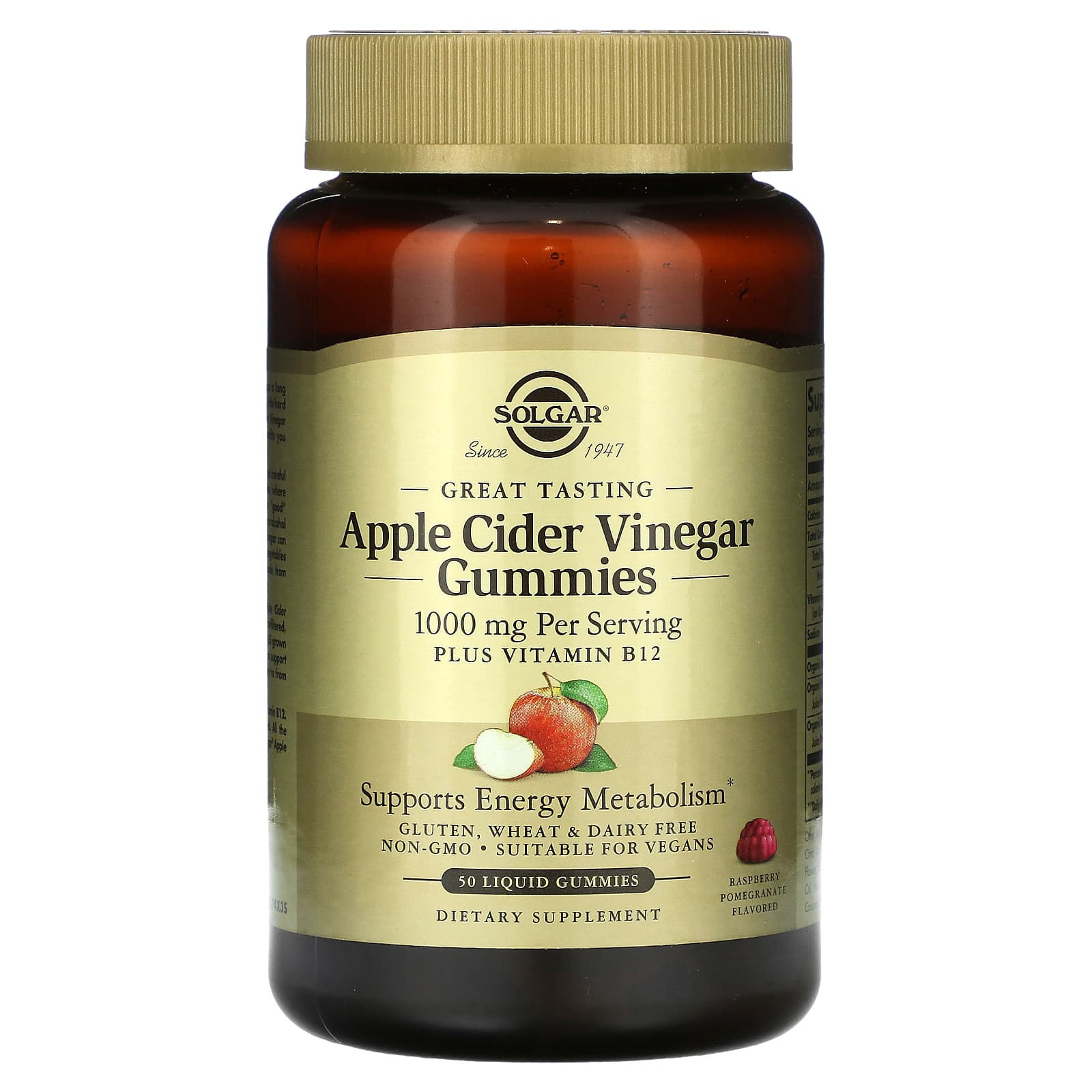 Solgar, Apple Cider Vinegar Gummies, Raspberry Pomegranate, 500 mg, 50