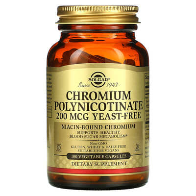 Solgar, Chromium Polynicotinate, 200 mcg, 100 Vegetarian Capsules