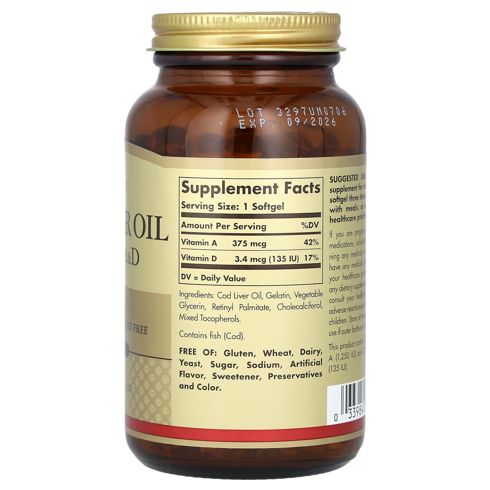 Solgar Cod Liver Oil Vitamins A And D 250 Softgels